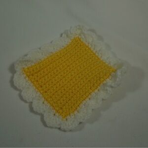 Handmade Crocheted Square Mug Rug - Yellow & White